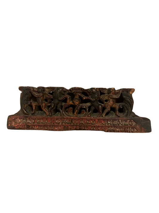 Antique Polychrome Carved Sicilian Cart Fragment with Inscription