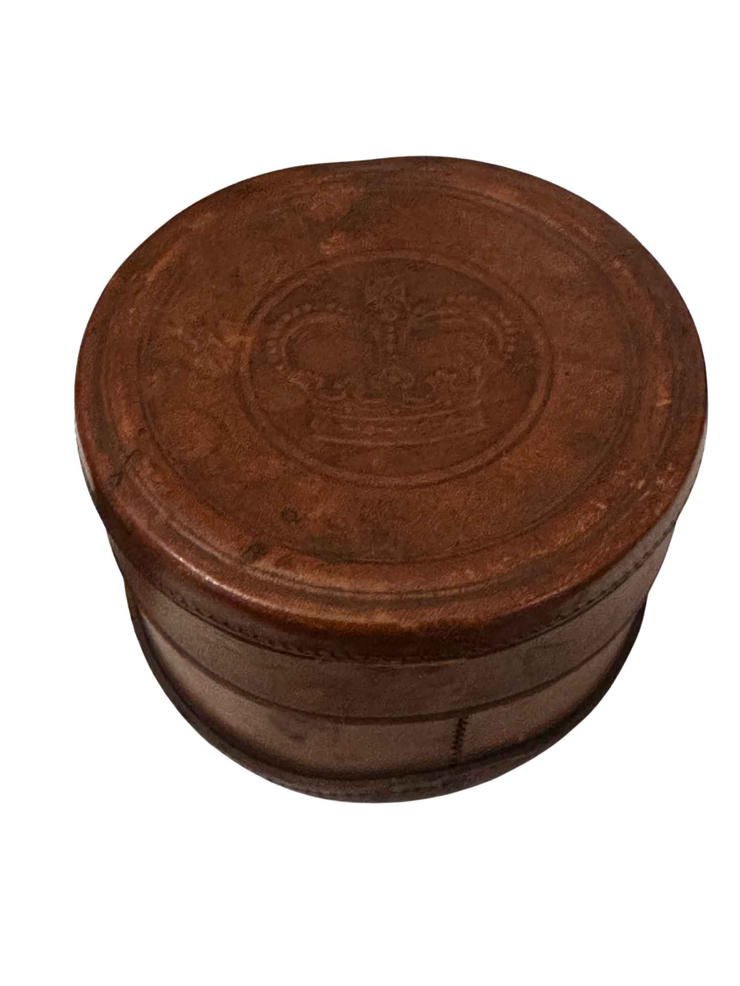 Embossed Crown Leather Cylinder Box / Travel Case (Collar Box–Style)