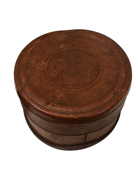Embossed Crown Leather Cylinder Box / Travel Case (Collar Box–Style)