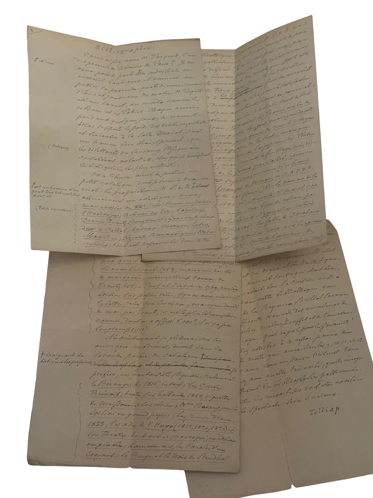 Handwritten French Bibliophile Catalog Manuscript — Private Library Sale Notes