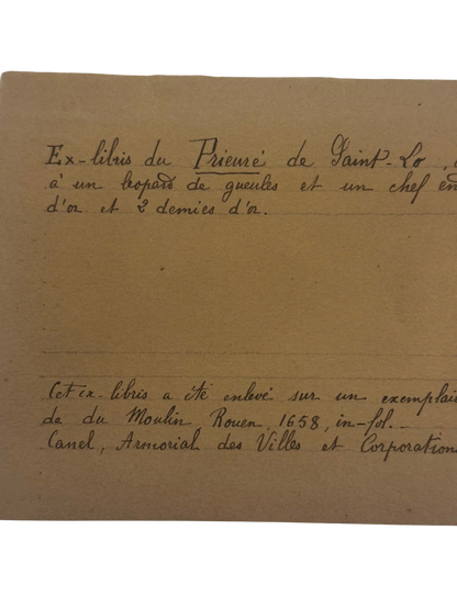 Antique French Collector’s Identification Note for Norman Ex Libris (Priory of Saint-Lô, Rouen)