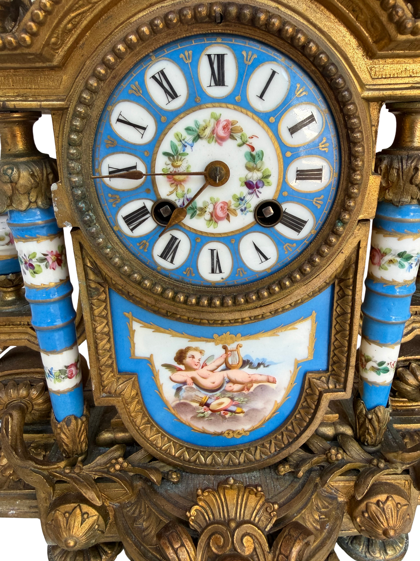 French Louis XVI Style Japy Frères Porcelain and Gilt Bronze Mantel Clock