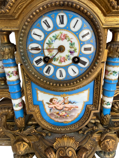 French Louis XVI Style Japy Frères Porcelain and Gilt Bronze Mantel Clock