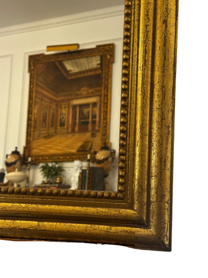 Arched Gilt Louis Philippe Style Wall Mirror with Beaded Inner Slip