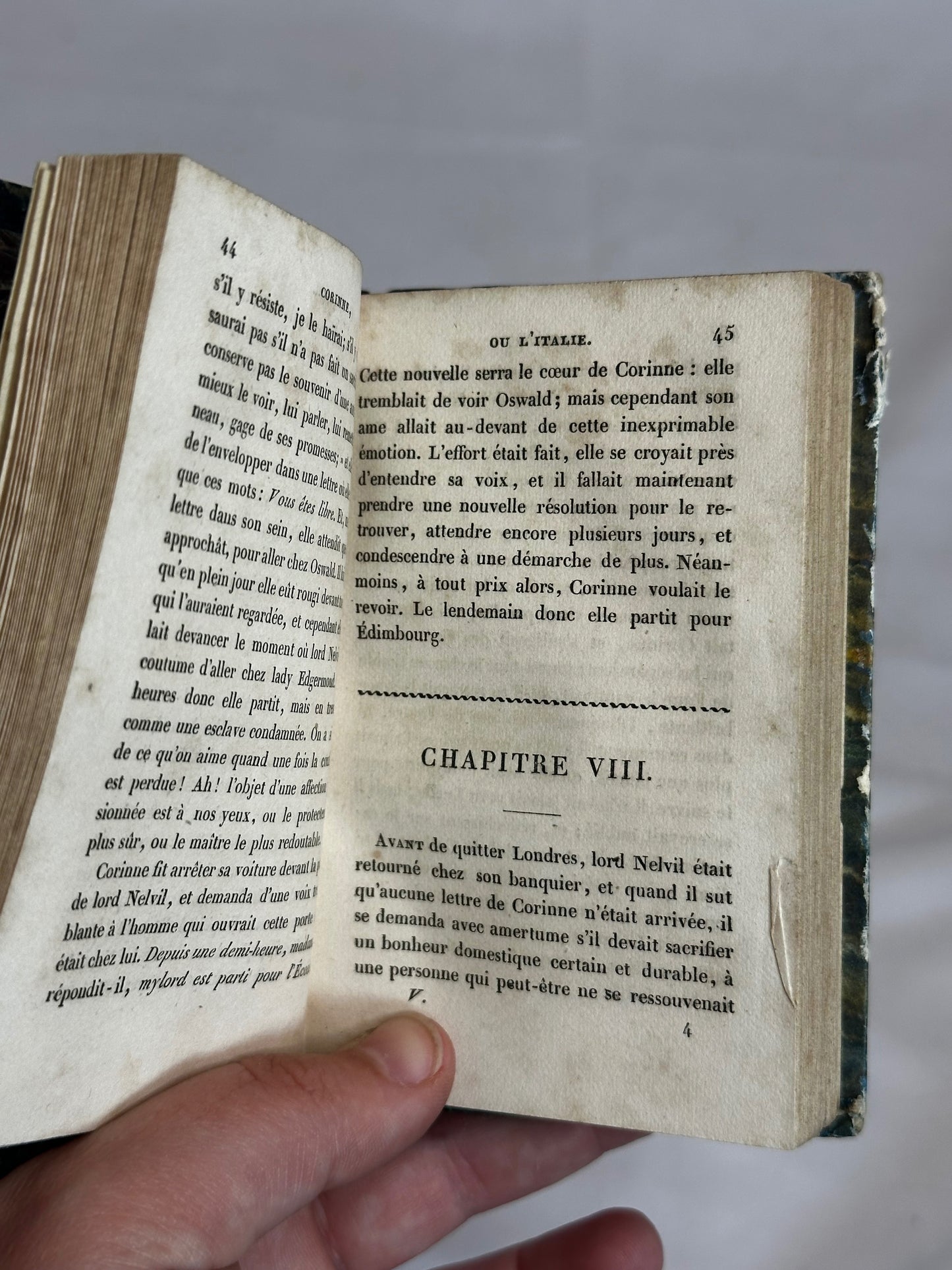 1827 Miniature French Leather-Spine Volume — Corinne ou l’Italie, Tome Cinquième by Mme de Staël
