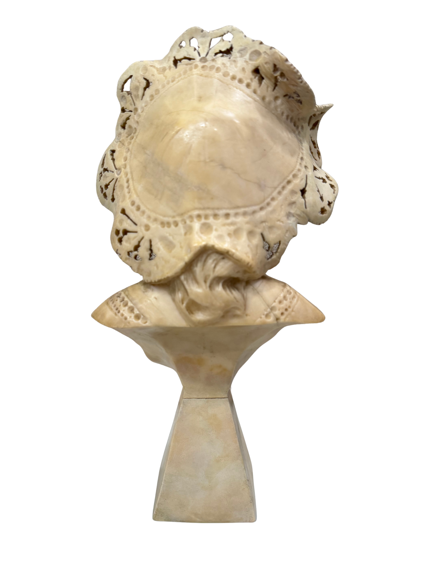 Vintage French-Style Alabaster Composite Maiden Bust with Pierced Lace Bonnet Mid to Late 20th Century