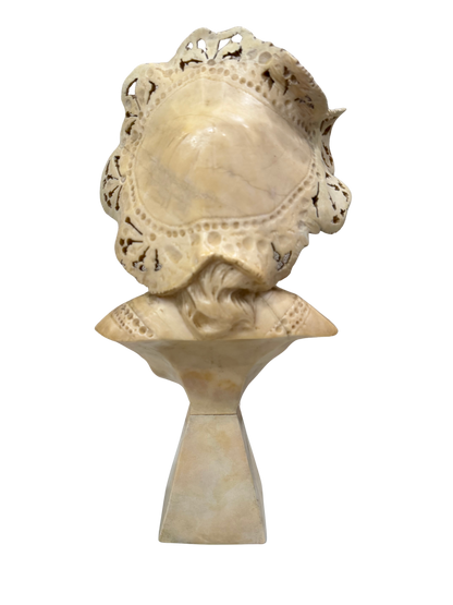 Vintage French-Style Alabaster Composite Maiden Bust with Pierced Lace Bonnet Mid to Late 20th Century