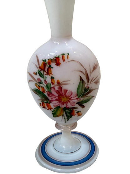 Victorian Hand-Painted Opaque Glass Bud Vase with Floral Decoration Late 19th Century