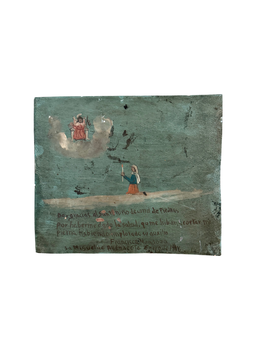 Mexican Folk Art Ex-Voto Retablo to the Santo Niño, Dated 1944