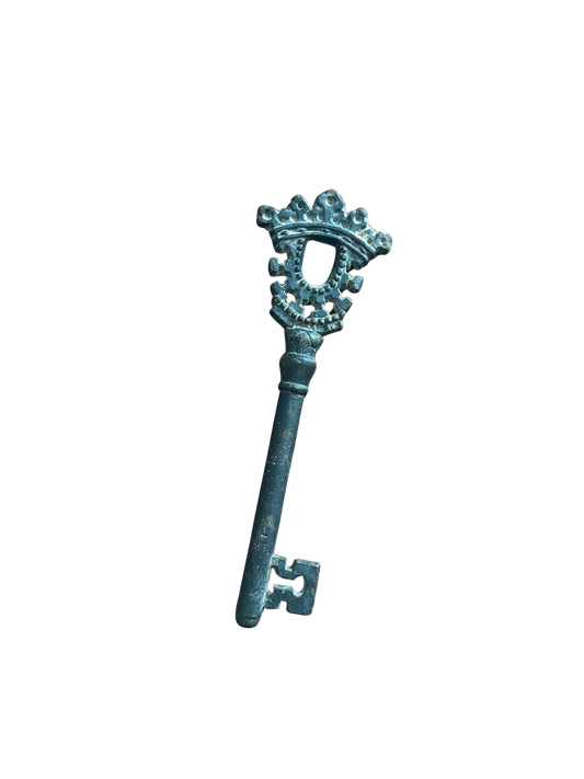 Oversized Decorative Iron Skeleton Key with Crown Bow