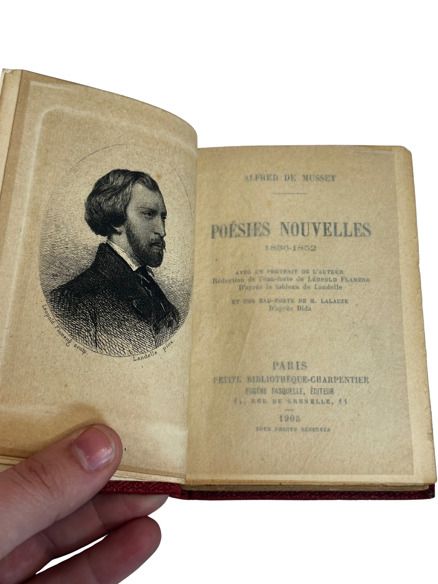 Antique French Red Leather Miniature Poetry Volume — Poésies Nouvelles (1836–1852) by Alfred de Musset, 1905