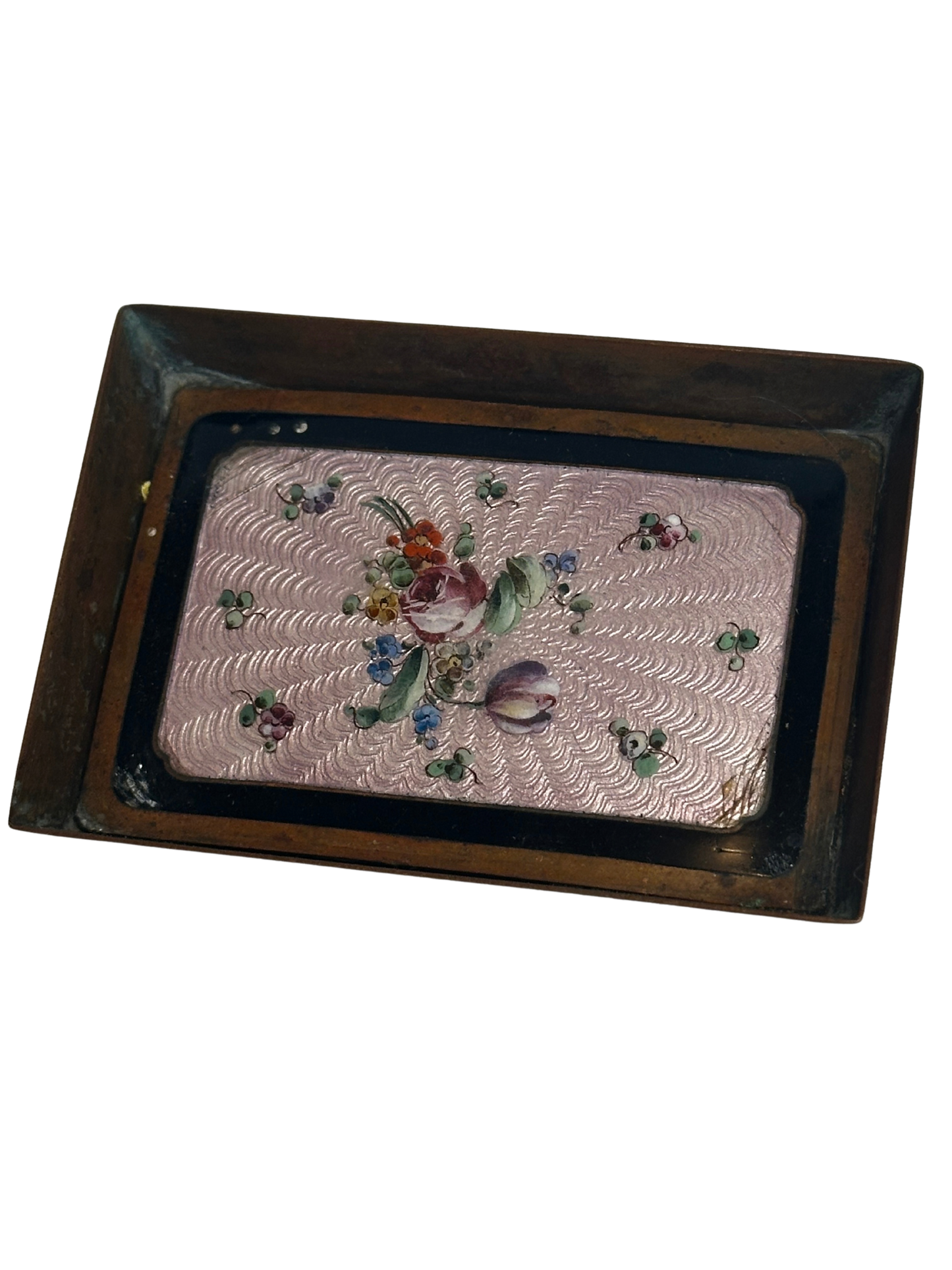 Antique Enamel Matchbox Holder with Companion Miniature Enamel Ashtray (Two-Piece Set)