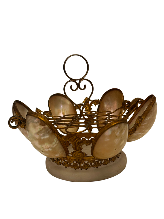 French Napoleon III / Belle Époque Mother-of-Pearl and Gilt Metal Cigarette Holder on Alabaster Base