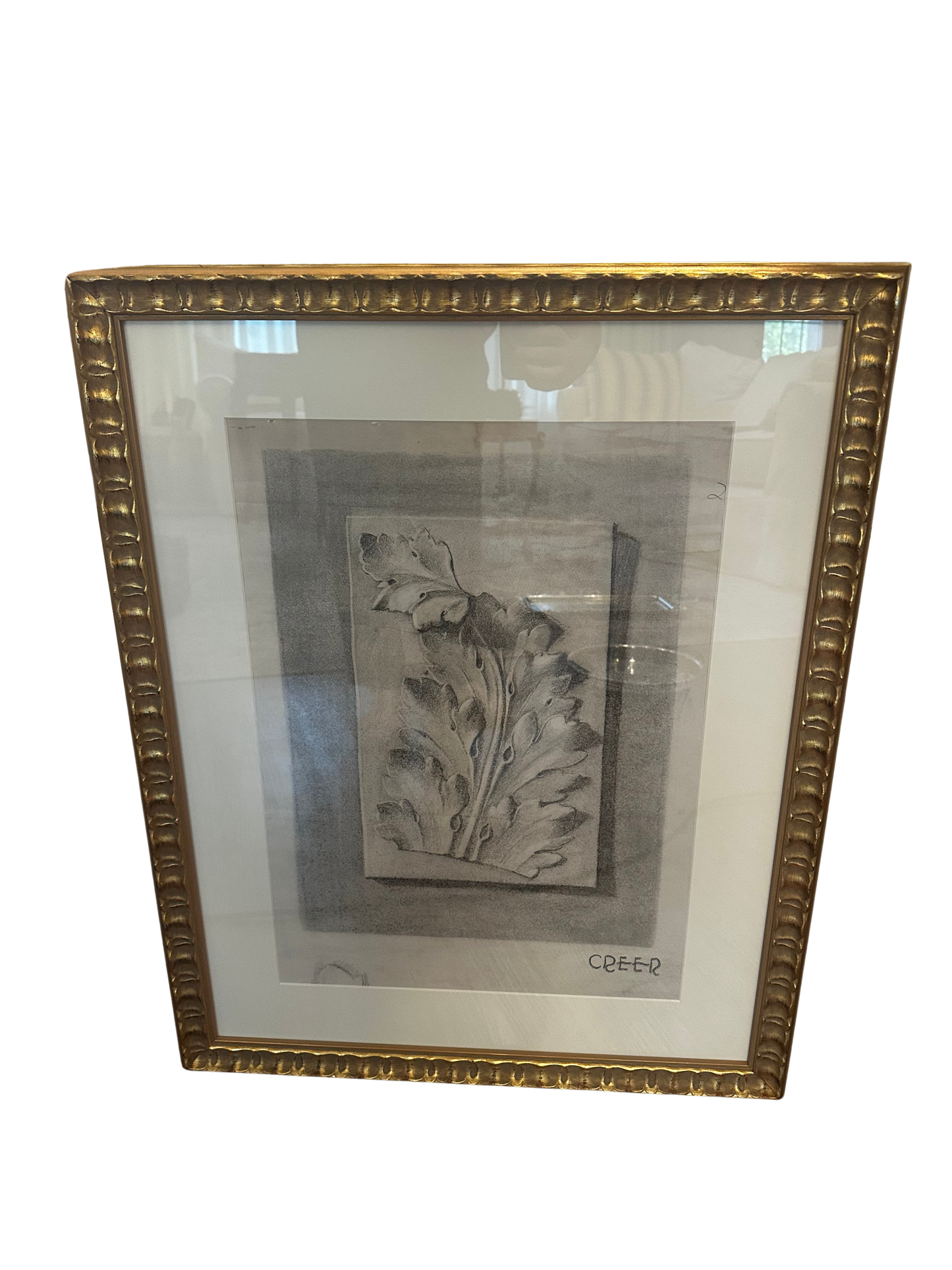 Classical Acanthus Ornament Study Attributed to Phillip Douglas Creer, Charcoal Architectural Rendering