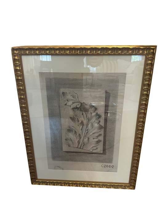 Classical Acanthus Ornament Study Attributed to Phillip Douglas Creer, Charcoal Architectural Rendering
