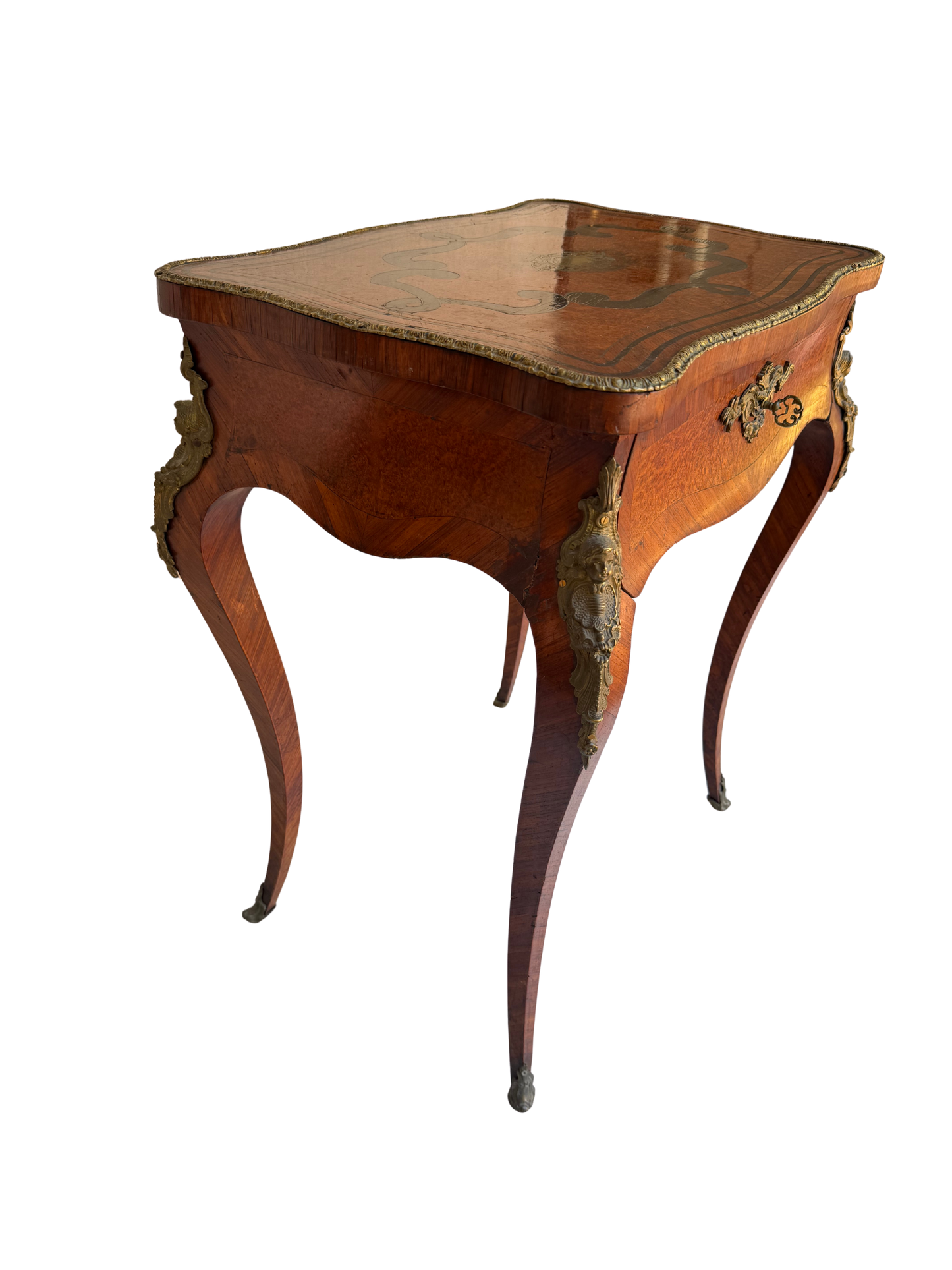 Stamped Paul Sormani Paris Louis XV Style Marquetry Vanity / Dressing Table with Mirror