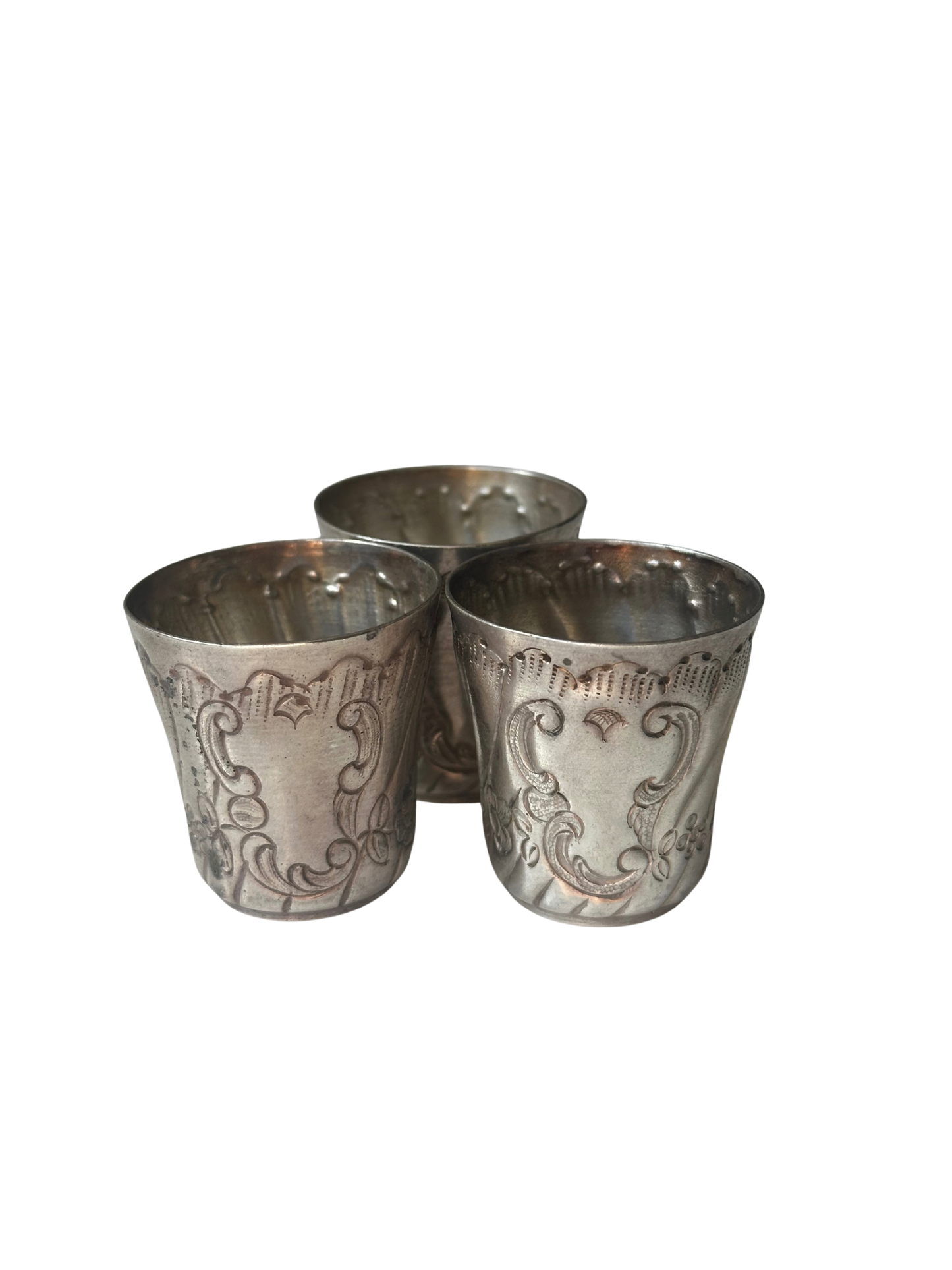 Set of Three ERCUIS French Silver Digestif Cups / Shot Glasses