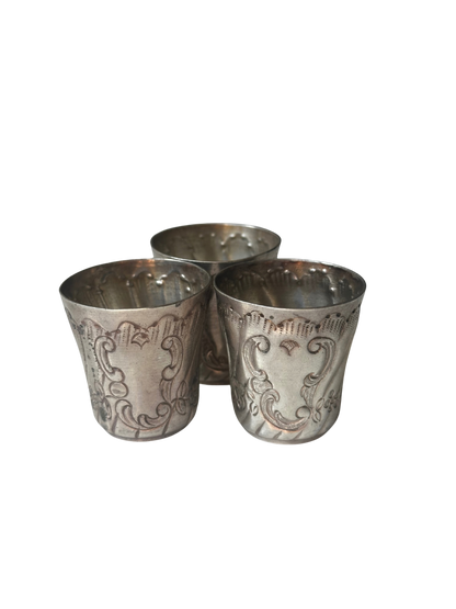 Set of Three ERCUIS French Silver Digestif Cups / Shot Glasses