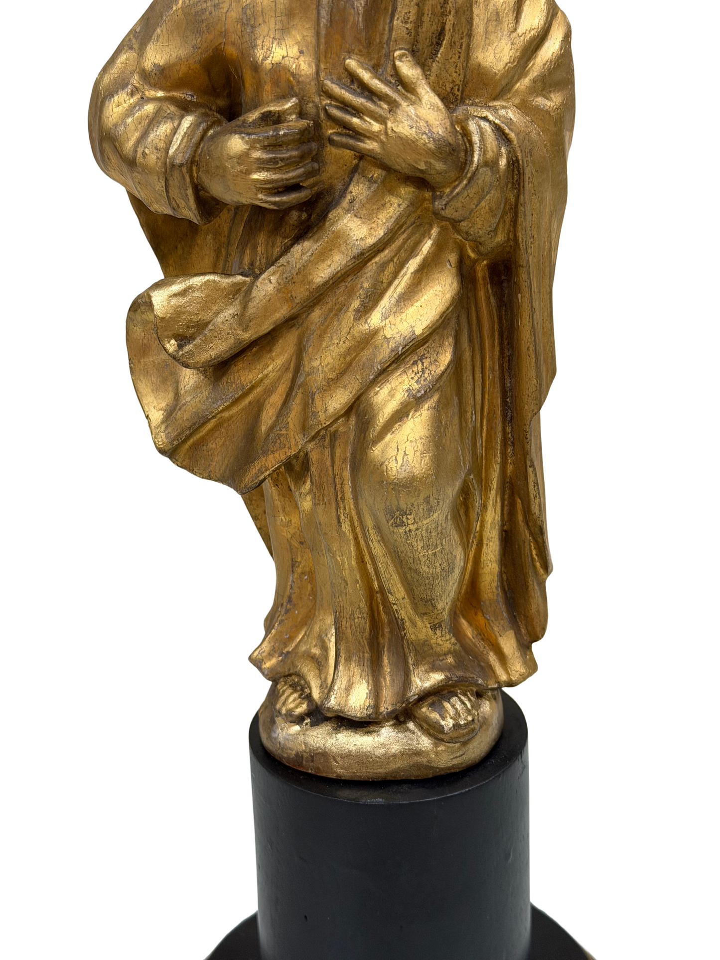 Continental Giltwood Figure of the Madonna Annunciata on Ebonized Pedestal