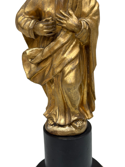 Continental Giltwood Figure of the Madonna Annunciata on Ebonized Pedestal