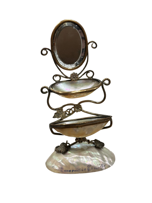 19th C French Mother of Pearl Vanity Stand (Souvenir de Trouville - c 1870-1890)