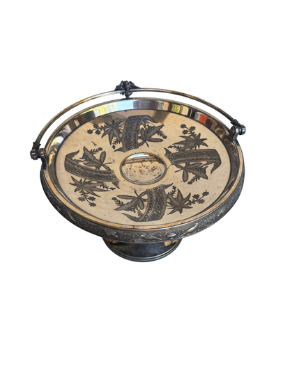 Meriden Britannia Co. Aesthetic Movement Silverplate Brides Basket / Compote with Japonisme Decoration