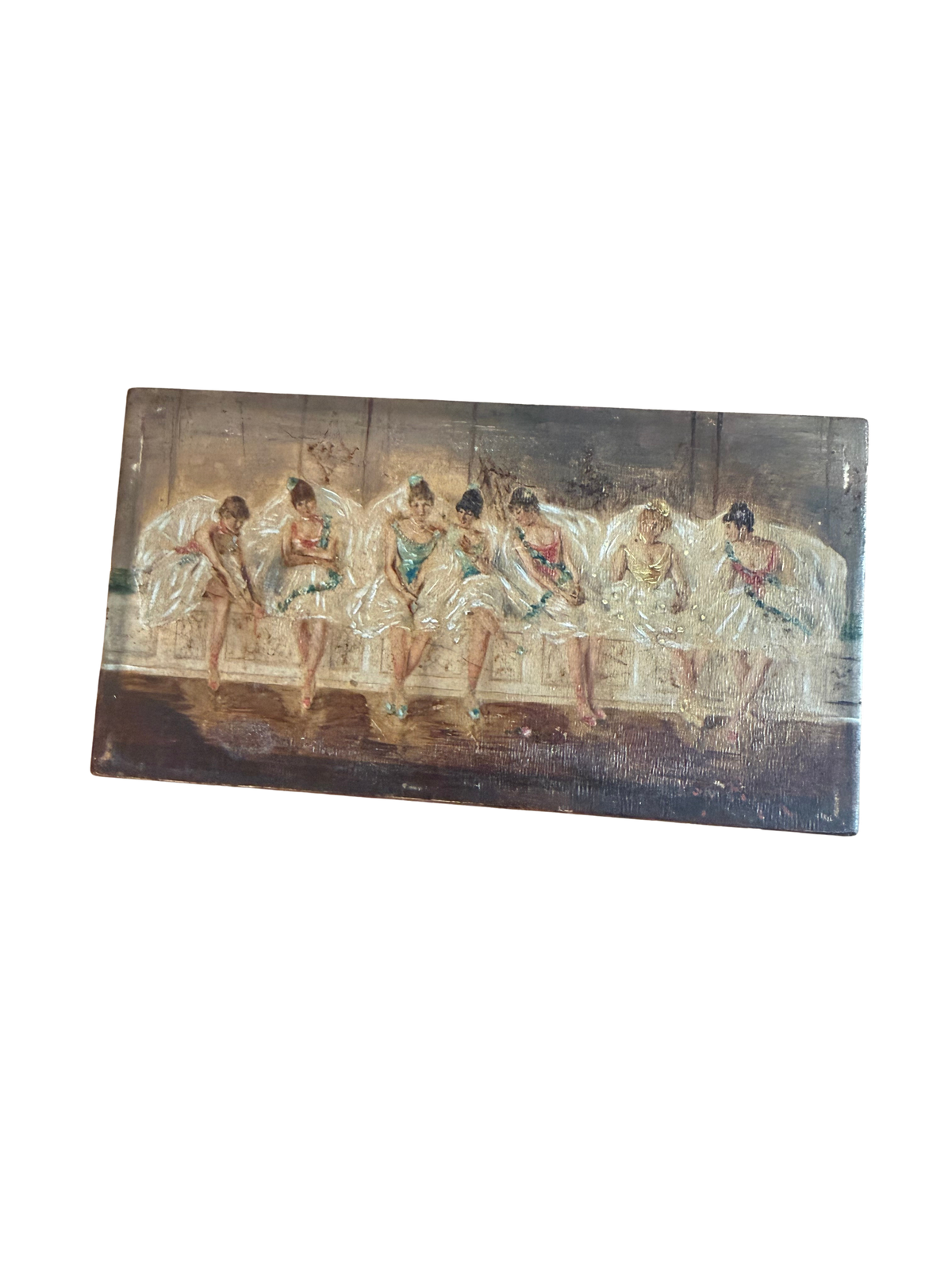 Antique Oil on Board Painting, Ballerinas in Repose, After Friedrich Fehr (1862–1927), Signed Illegibly, Circa 1900–1925