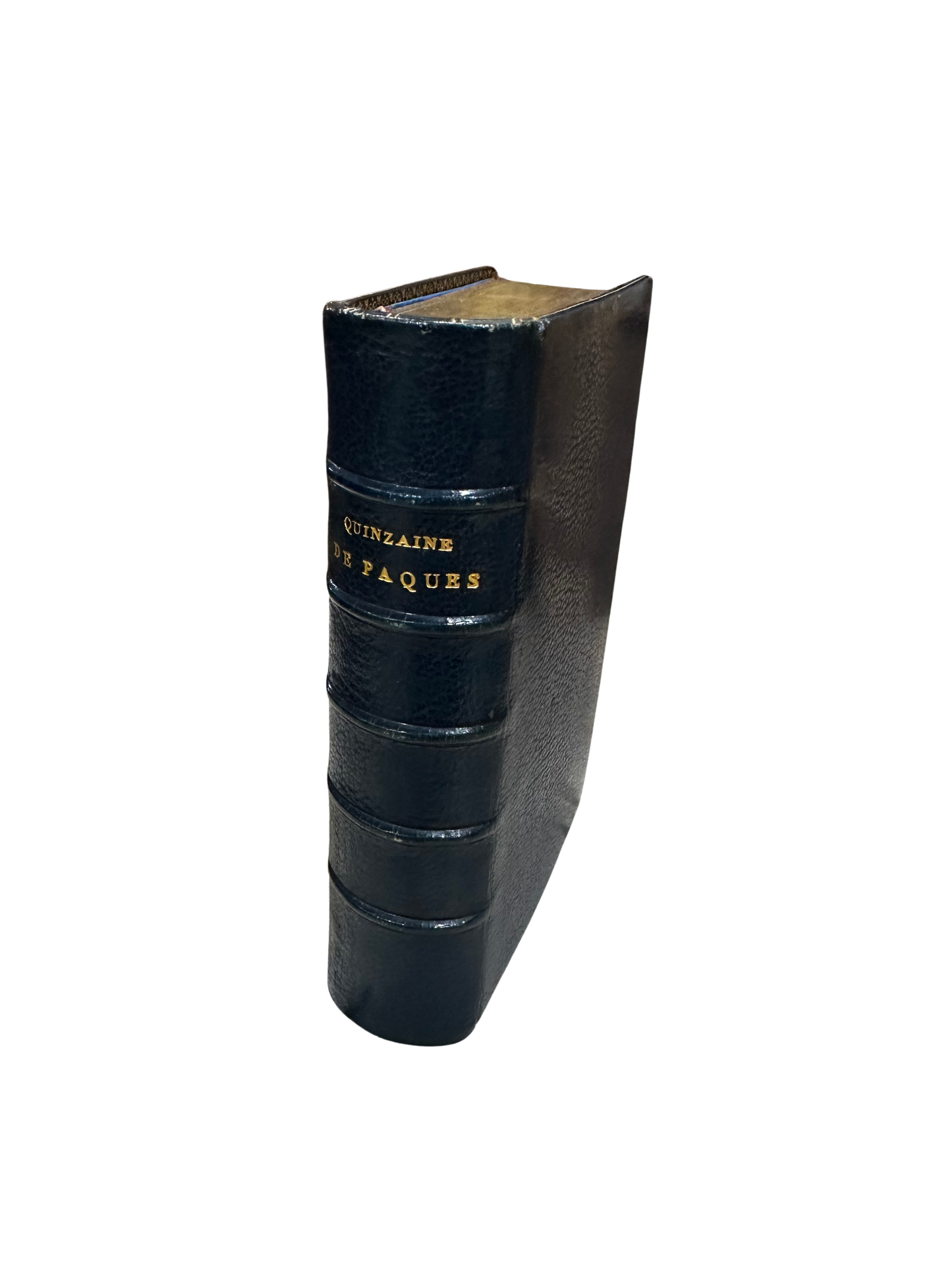 French Leather and Silk-Bound Devotional Book Quinzaine de Pâques with Hidden Fore-Edge Marbling (1879)