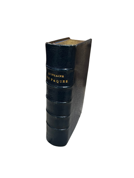 French Leather and Silk-Bound Devotional Book Quinzaine de Pâques with Hidden Fore-Edge Marbling (1879)