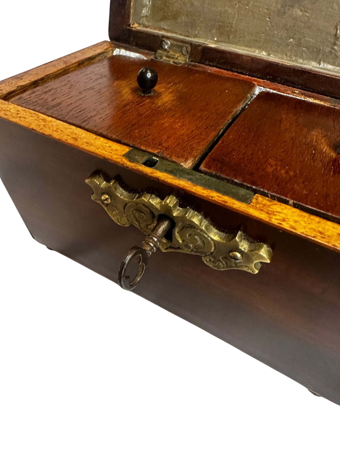 Antique English Regency Wooden Tea Caddy with Dual Interior Compartments