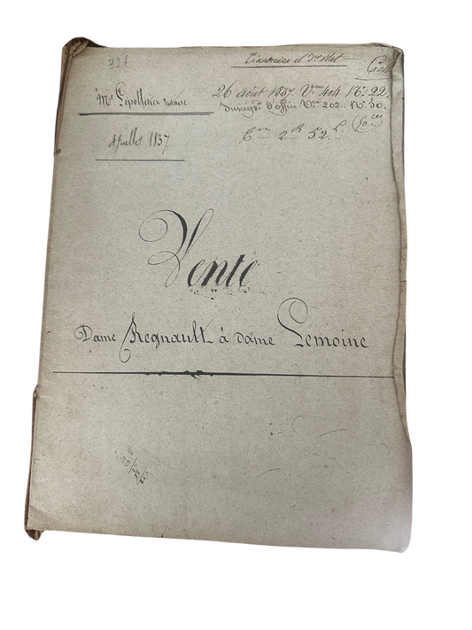 Mid 19th C French Notarial "Acte de Vente" - Property Sale Contract (1837 - Mme Marie-Madeleine Reganult to Dame Lemoine)