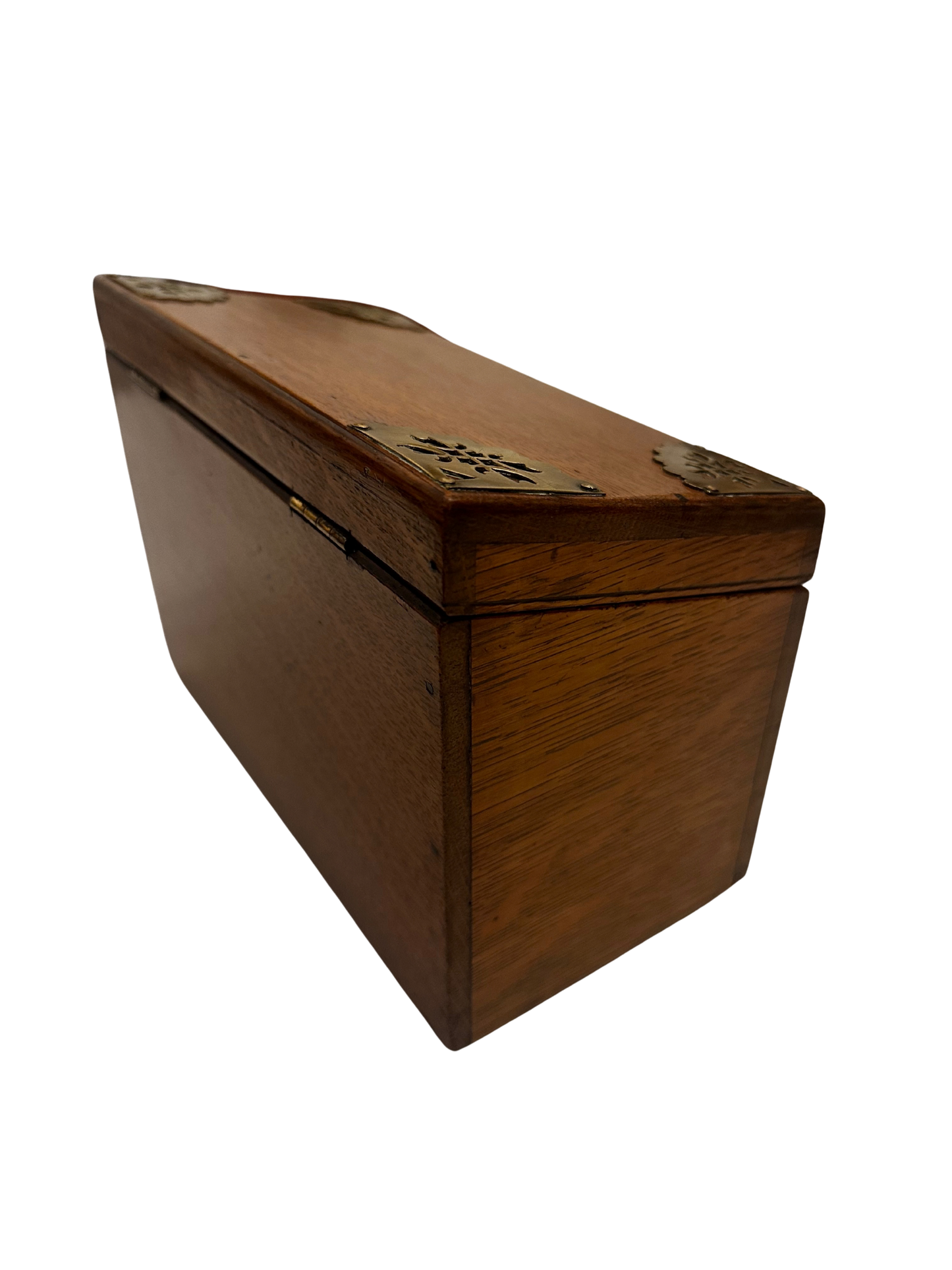 Antique English Oak Stationary Box with Brass Corner Mounts and Letter Dividers