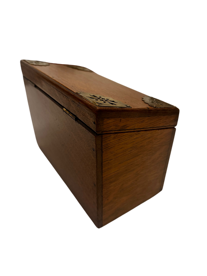 Antique English Oak Stationary Box with Brass Corner Mounts and Letter Dividers