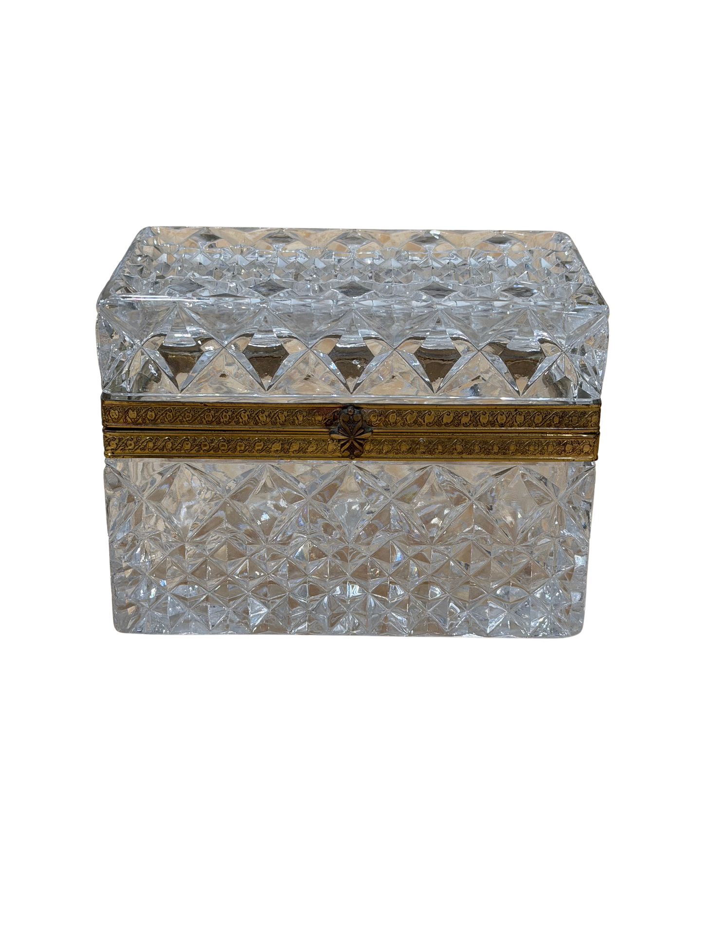 Antique French Cut Crystal Jewelry Casket with Gilt Mount