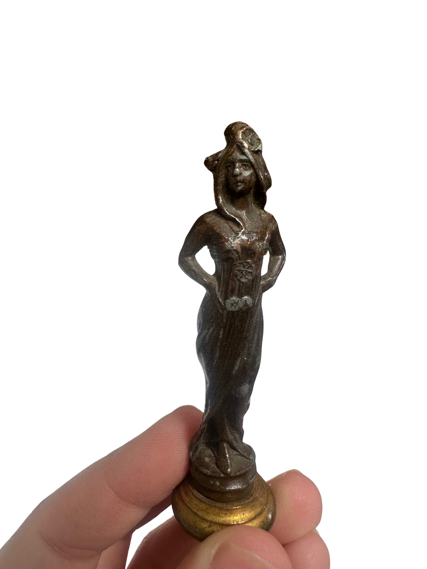 Art Nouveau–Style Gilt Bronze Wax Seal with Female Figure and Monogram