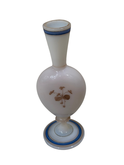 Victorian Hand-Painted Opaque Glass Bud Vase with Floral Decoration Late 19th Century