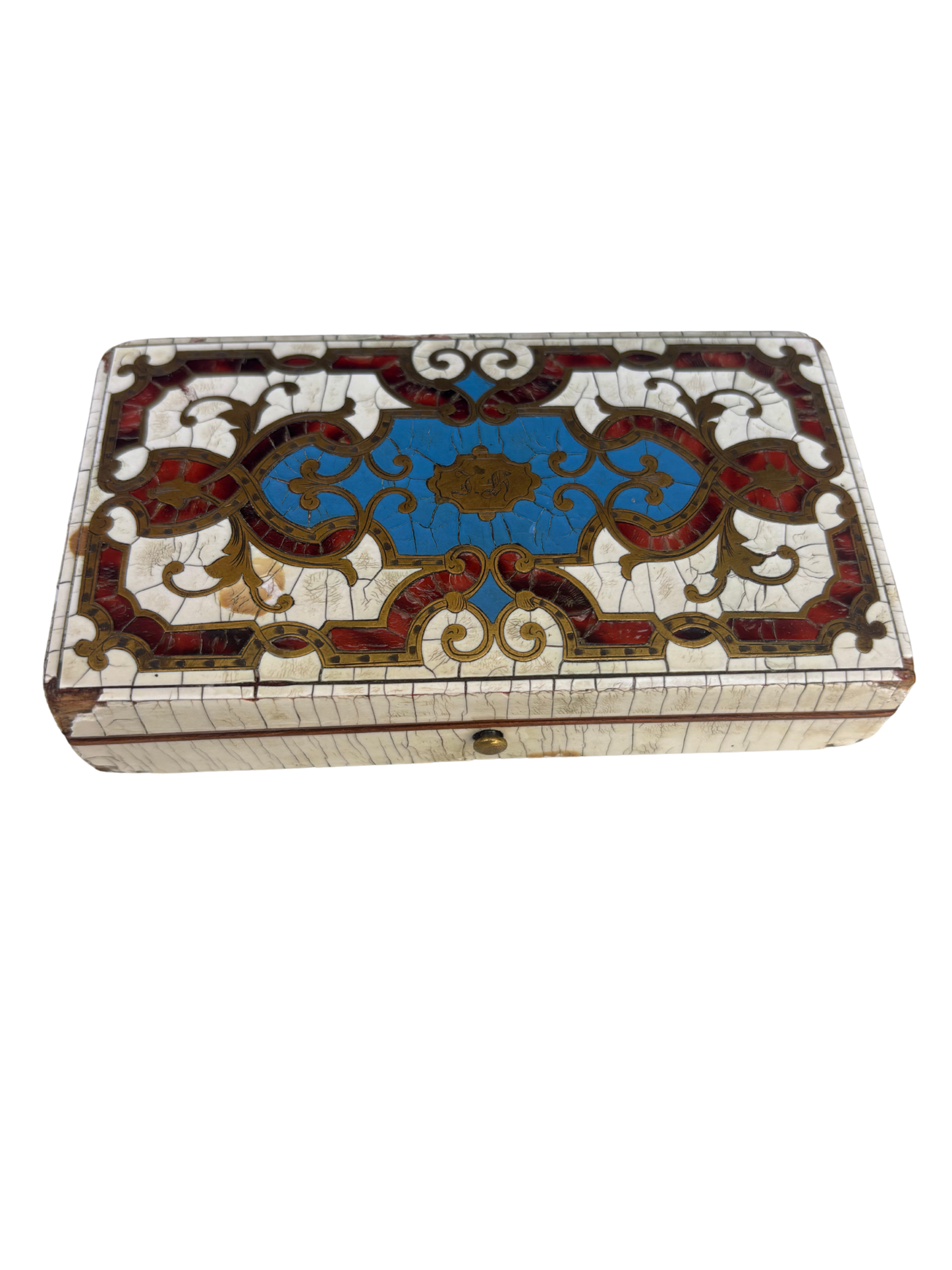 19th Century French Palais Royal Style Tessellated Bone and Tortoiseshell Inlaid Trinket Box