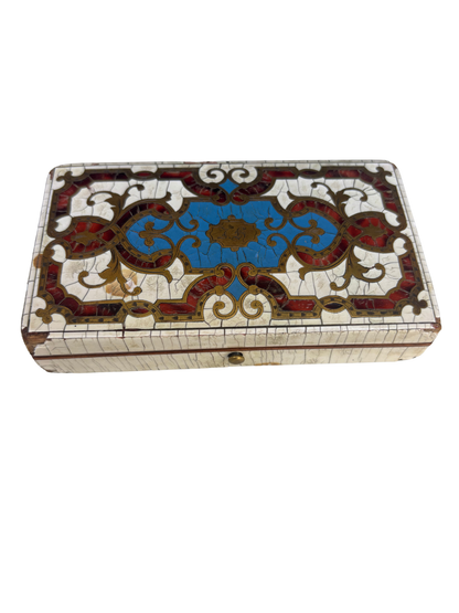19th Century French Palais Royal Style Tessellated Bone and Tortoiseshell Inlaid Trinket Box