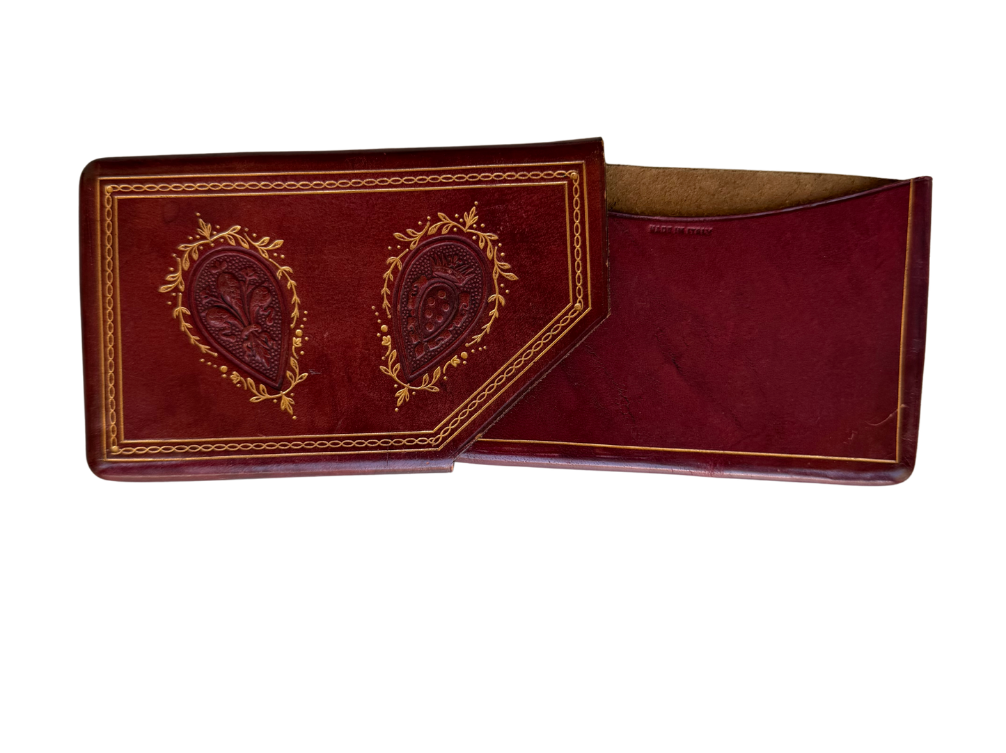 Vintage Italian Gilt-Tooled Red Leather Card Case, Mid-20th Century