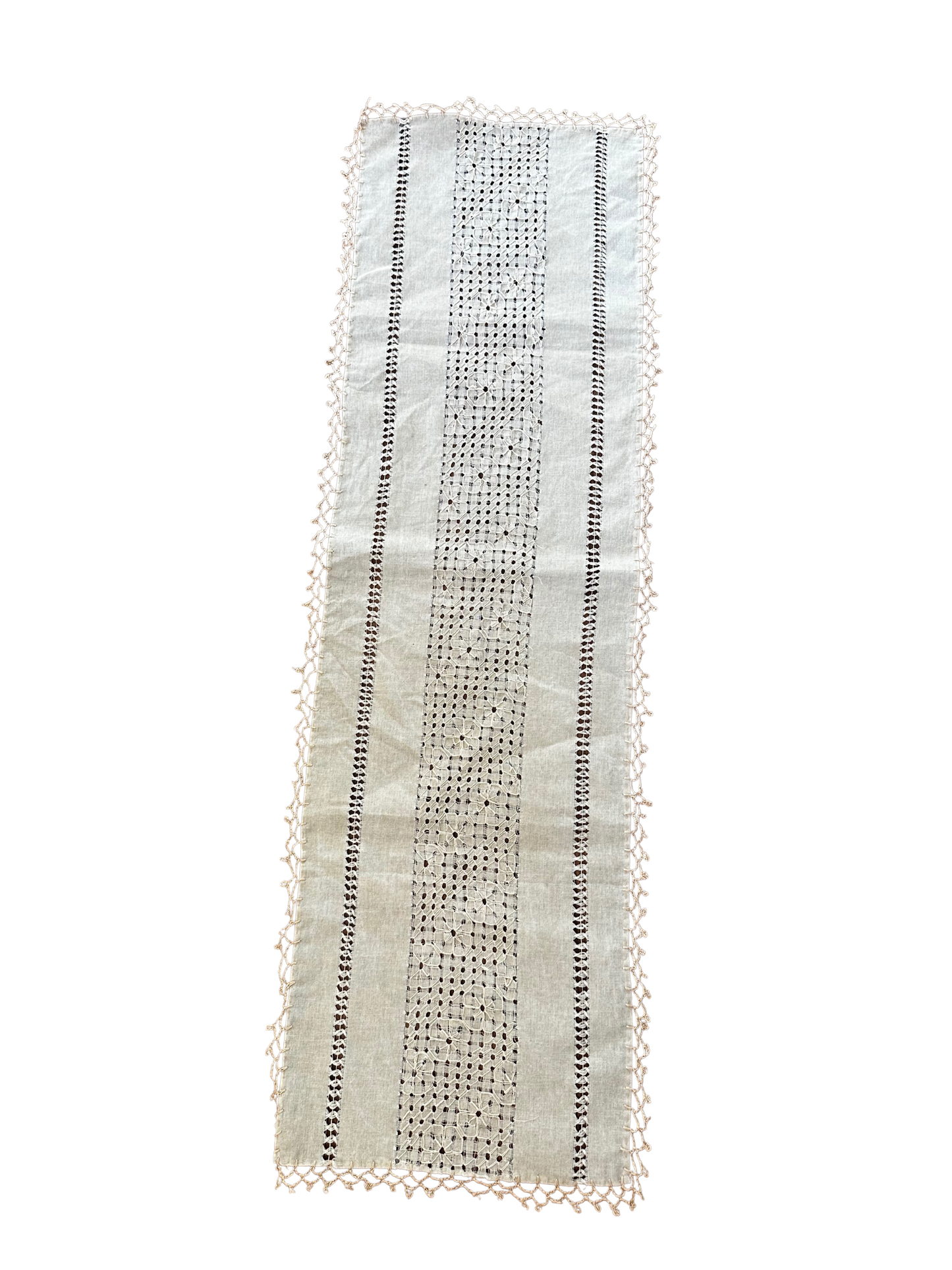 Neutral Tone Woven/Embroidered Floral Table Runner