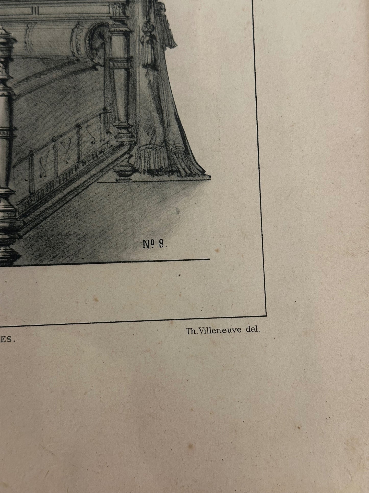 19th-Century French Furniture Design Engraving — Lit Renaissance, Plate 27, Le Mobilier d’Art
