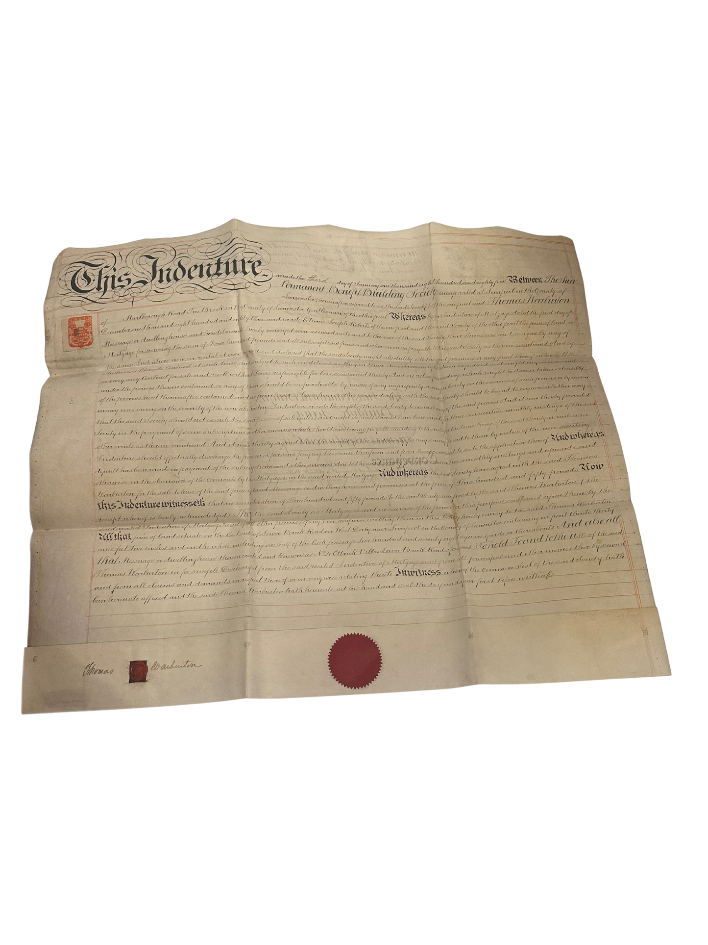 Victorian Indenture Deed — The Sun Permanent Benefit Building Society, Liverpool (1885)