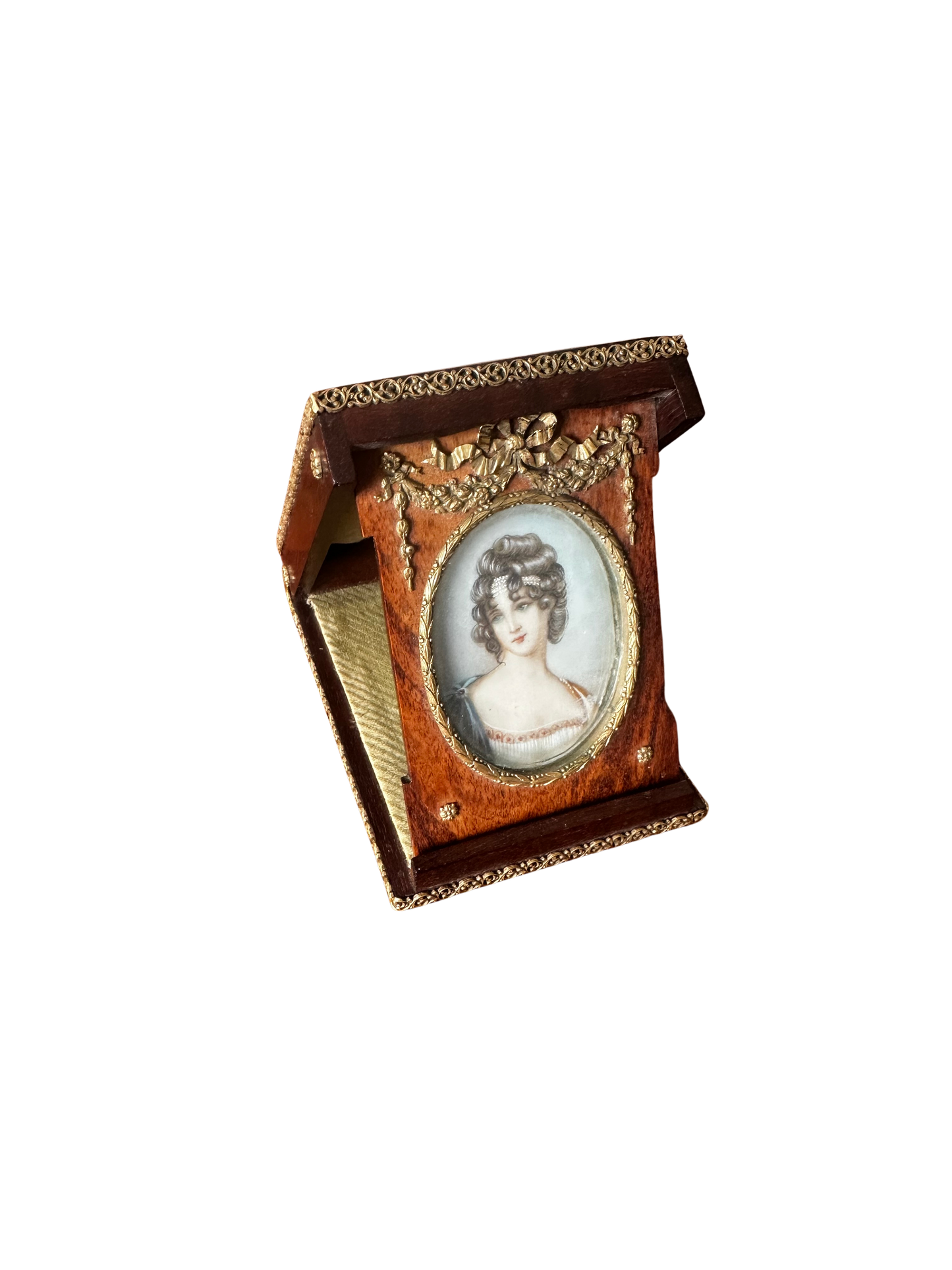 French Napoleon III Burlwood and Ormolu Miniature Portrait Frame with Easel Stand