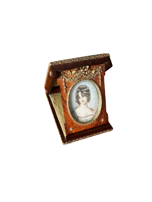 French Napoleon III Burlwood and Ormolu Miniature Portrait Frame with Easel Stand