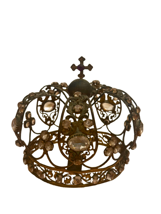 19th C French Gilt Bronze Ecclesiastical Crown with All Cabochon Jewels