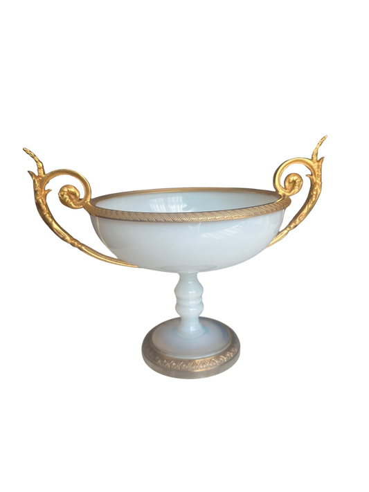 French Opaline Glass Tazza with Gilt Bronze Mounts (“Bulle de Savon”), Signed Sevres