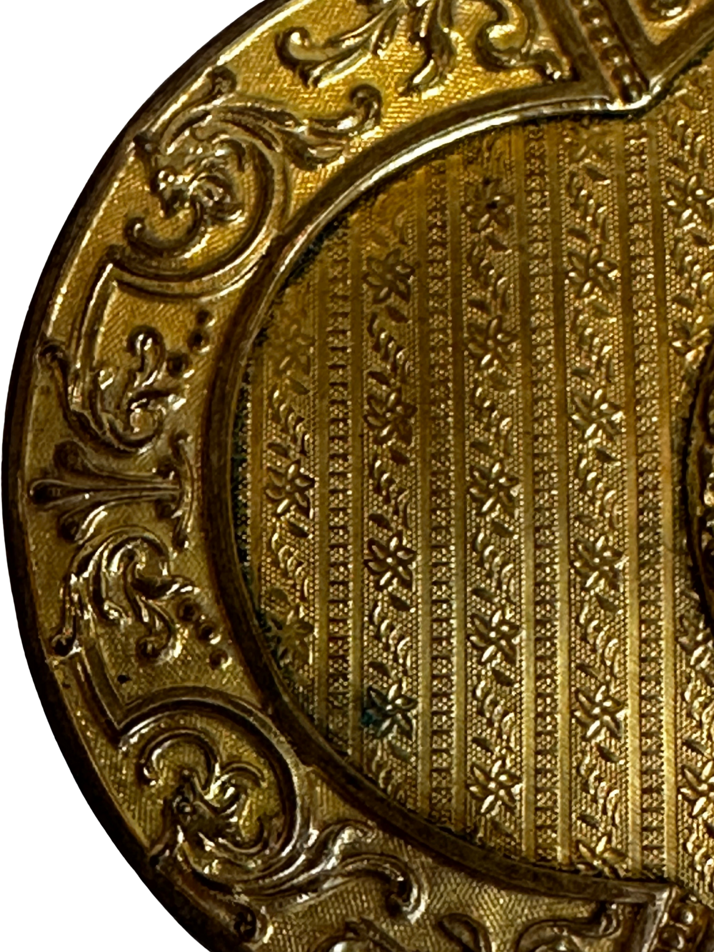 Antique Gilt Metal Clover Shaped Vanity Box with Portrait of a Young Woman