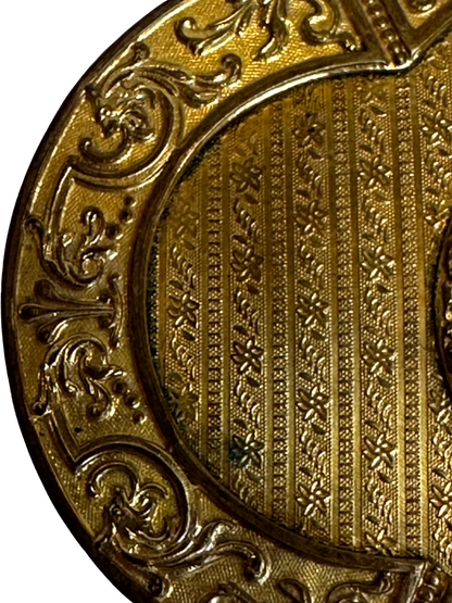 Antique Gilt Metal Clover Shaped Vanity Box with Portrait of a Young Woman
