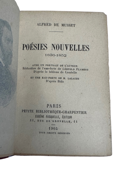 Antique French Red Leather Miniature Poetry Volume — Poésies Nouvelles (1836–1852) by Alfred de Musset, 1905