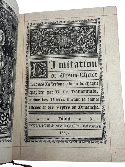 Antique French Leather-Bound Imitation de Jésus-Christ Devotional Book (1889)